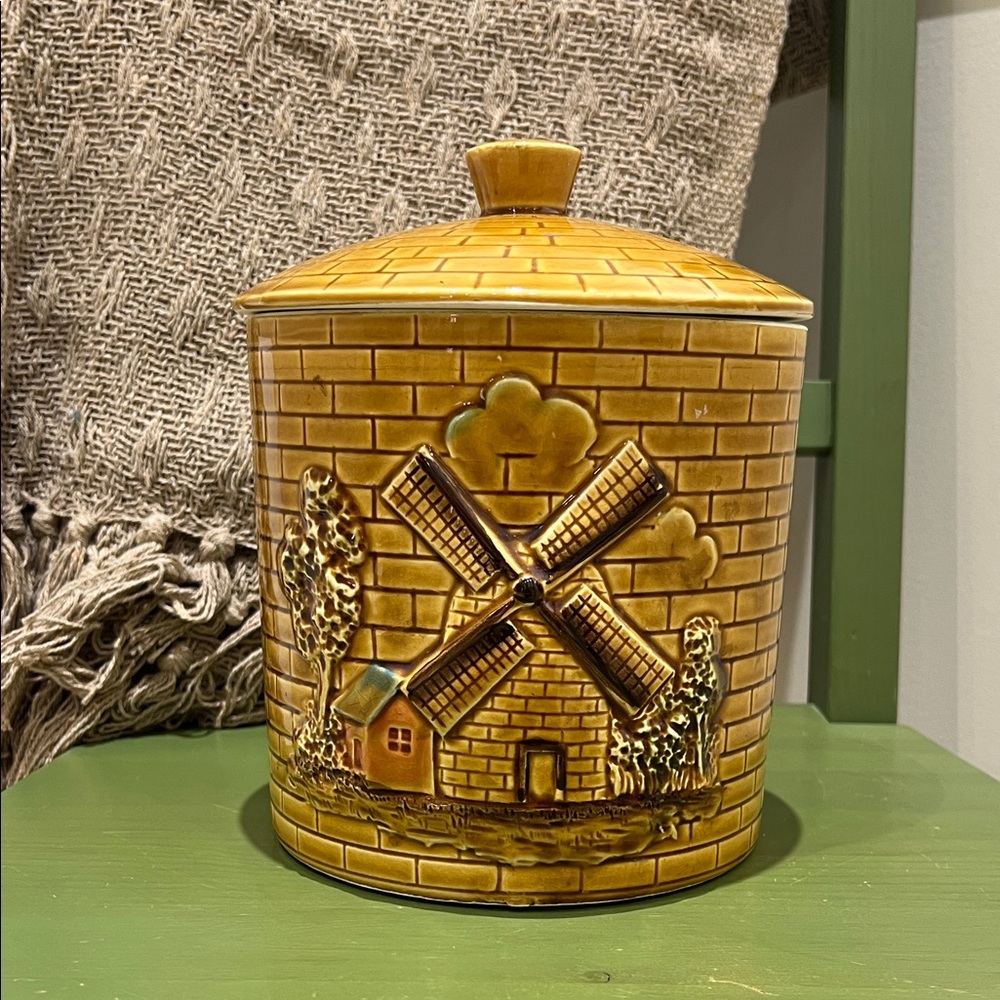 Vintage Ceramic Cookie Jar with Windmill Design
